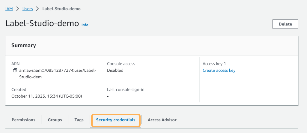 Screenshot of the Security Credentials option