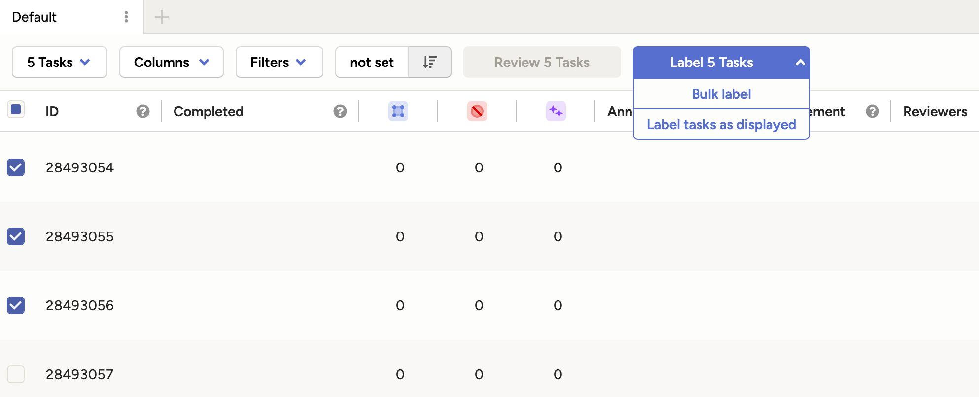 Screenshot of Bulk label option from List view