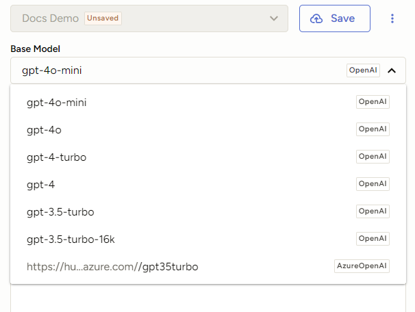 Screenshot of the Base Models drop-down