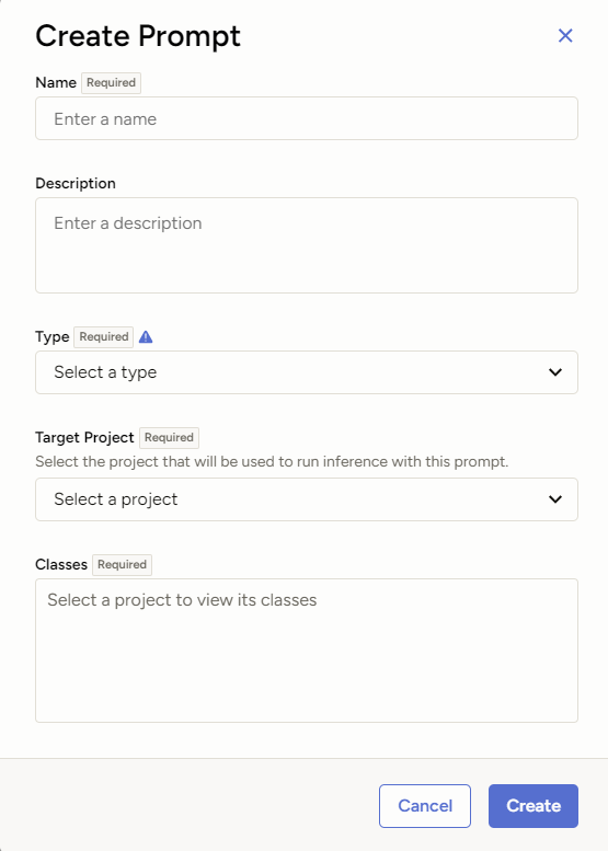 Screenshot of the create model page