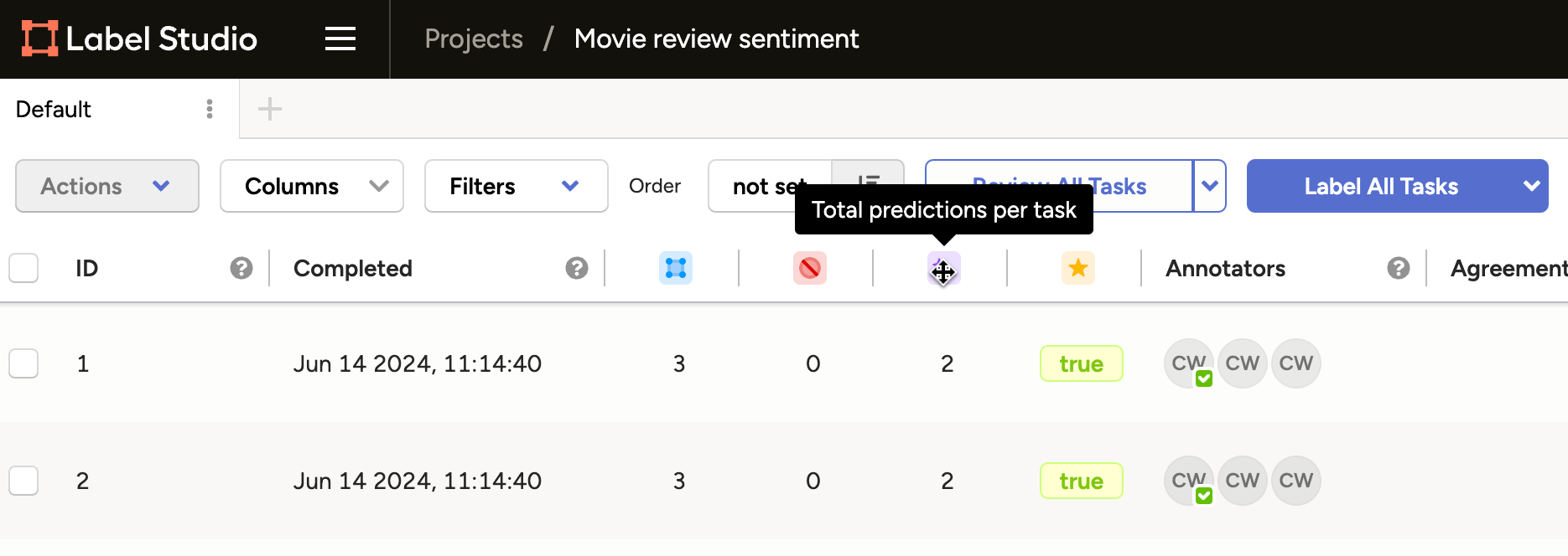 Screenshot of the prediction preview