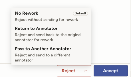 Screenshot of the reject menu